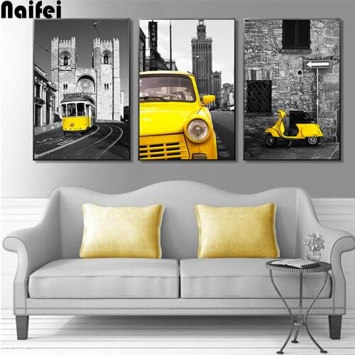 Diamond Painting street landscape Triptych Bus And Car Driving Handmade crafts DIY Diamond Embroidery Mosaic Rhinestone Picture