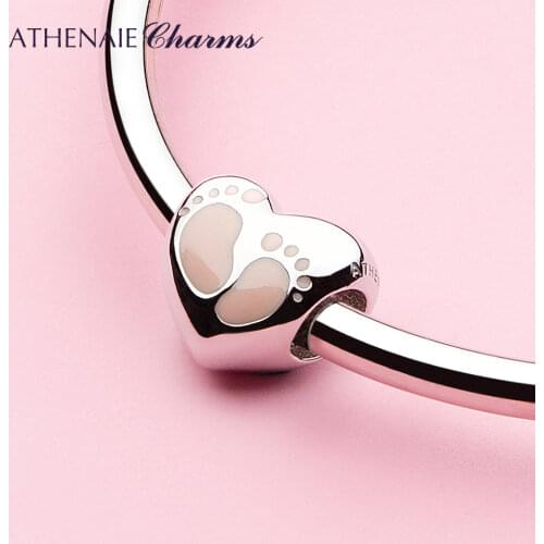 ATHENAIE 925 Sterling Silver Baby Footprint Heart Charms Beads for Bracelet Necklace DIY Jewelry Birthday Mother Day Gift