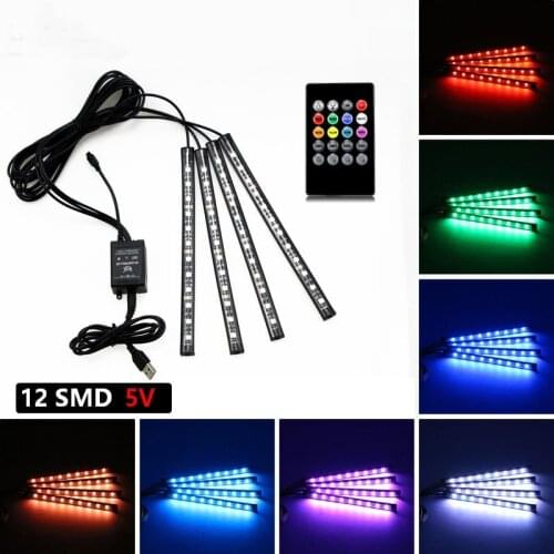 Car USB LED RGB Atmosphere Strip Light voice control Remote Styling Interior Decorative RGB LED Dynamic ambient Strip Light