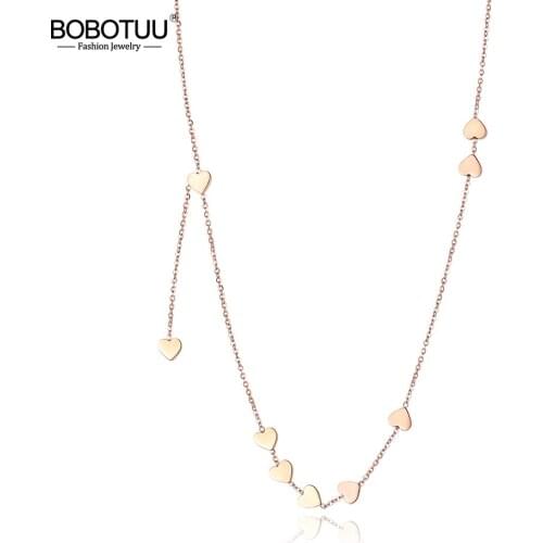 BOBOTUU Creative Love Heart Chain & Link Necklaces Jewelry Titanium Steel Rose Gold Chokers Necklace For Women Collier BN18051