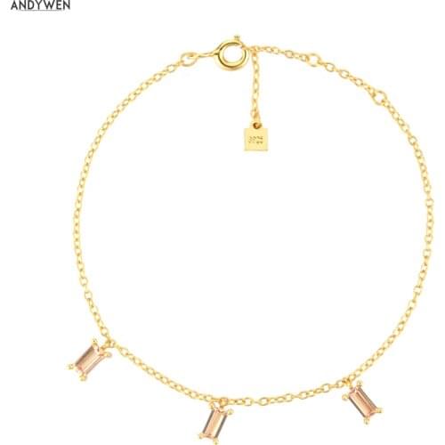ANDYWEN 2020 New 925 Sterling Silver Gold Champagne Three Zircon Bracelet 2020 Fashion Women European Jewelry For Luxury Gift