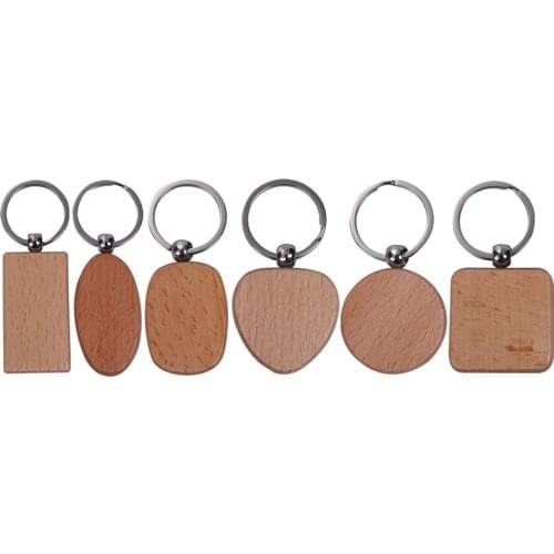 20 Pcs Blank Wood Wooden Keychain Diy Custom Wood Key Chains Key Tags Anti Lost Wood Accessories Gifts (Mixed Design)