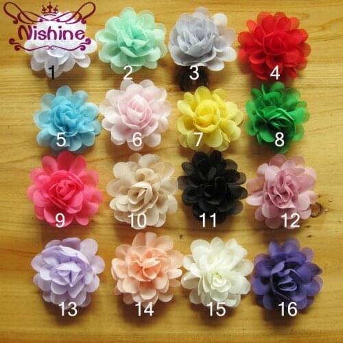 Nishine 10pcs/lot 2" Mini Chiffon Flowers for Children Headband Hair Clips Diy Headwear Kids Girls Cloth Head Accessories