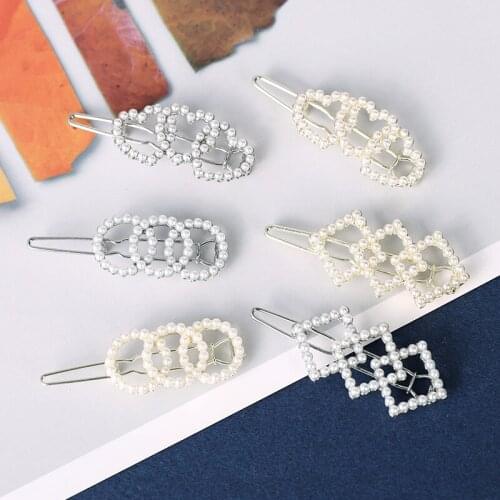 EASYA Sweet Geometric Simulated Pearl Hairpin Simple Heart Round Shape Hair Clips For Women Girls Korean Style Hair Accessories