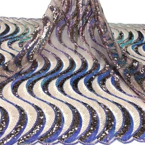Purple Best Quality Sequin Lace Fabric Beaded Lace Fabric Nigeria Net Lace for Wedding Party African French Tulle Lace Fabric