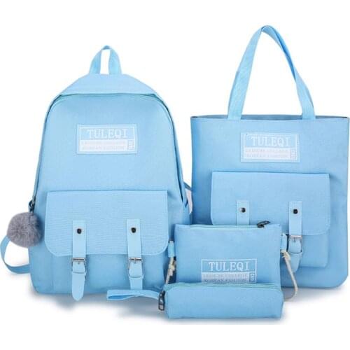 4pcs Canvas Backpack School Bookbags Daypack Handbag Shoulder Bag Pencil Case New 2021