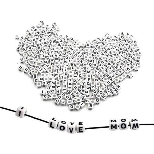 Square White Number 6MM 100 One Pack DIY Square Letter Beads White Black Letters Acrylic Letters Acrylic Cube Beads