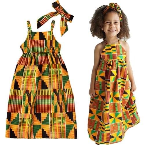 Girl Summer Dress With Headband Sleeveless Floral Sling Dresses Ruffles Backless Beachwear Sundress Children Suspenders Dress