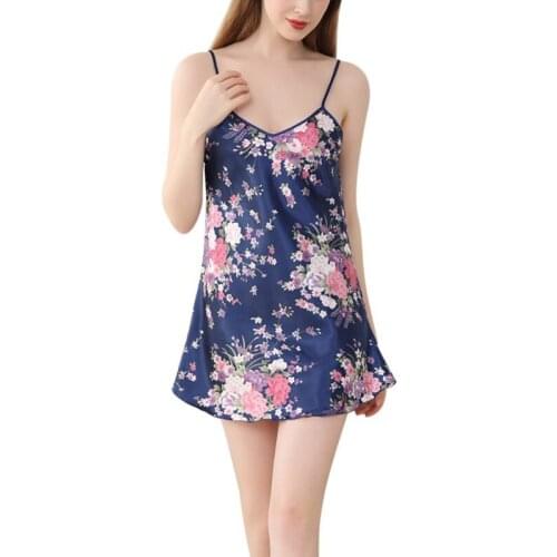 Summer Leisure Ice Silk Nightdress Suspenders Ladies V-neck Thin Daffodil Home Short Homewear Dress