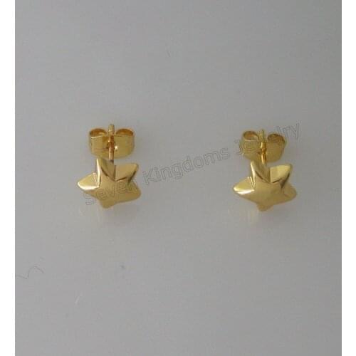 MIN ORDER 10$/ STAR SHAPED PLAIN SURFACE - YELLOW GOLD-COLOR STUD EARRING WIDTH 0.35"