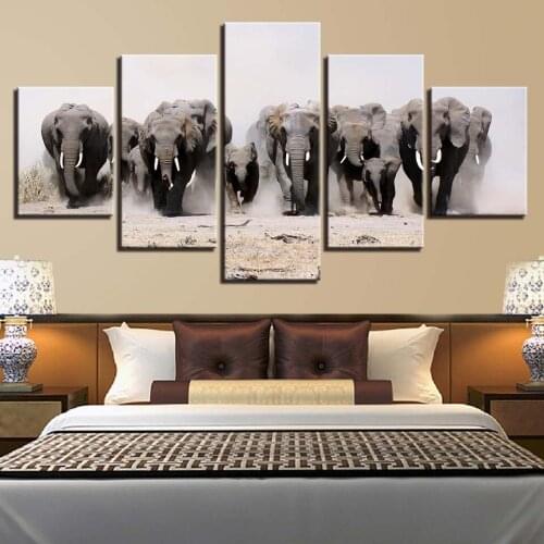 Modular Popular Picture Canvas Artwork 5 Panel Elephant Wall Art Fashion Poster Painting Framework Modern Living Room Decorative