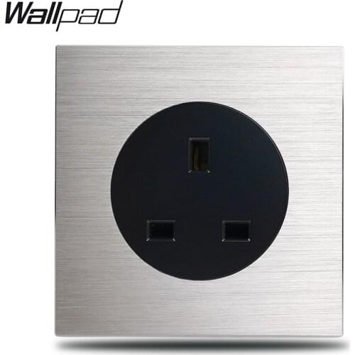 Wallpad Grey Single 13A 3 Pin UK Wall Electric Socket Silver Aluminum Plate 1 Gang BS Power Outlet Brushed Metal Panel
