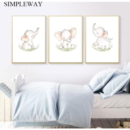 Baby Nursery Wall Art Canvas Poster and Print Elephant Animal Painting Nordic Kids Decoration Picture Children Bedroom Decor