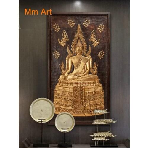 Wall Pendant Entrance Wall Hanging Wood Carving Large Buddha Statue Wood Carving Decorative Painting