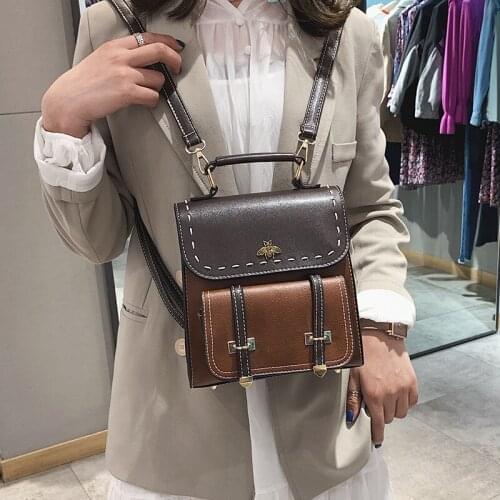 2020 New Fashion Korean Pu Color Contrast Belt Retro Womens Leisure Backpack Trend Women Backpack Niche