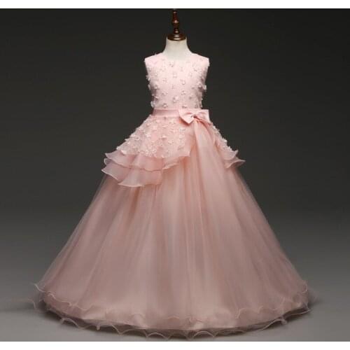 New 2021 Flower Girl Party Dress Baby Birthday Tutu Kids Dresses For Girls Clothes Wedding Princess Children Dress with Flowers