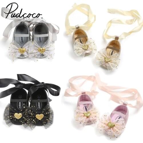 First Walkers Leather Shoes Toddler Newborn Baby Girls Boys Shoes Crib Shoes Sequined Bow Floral Slip On Lace Baby Shoe 0-18M