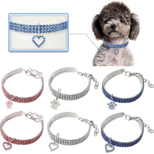 Dog Pet Collars Necklace For Bling Collars With heart Pendant Diamond Puppy Pet Shiny Full Rhinestone Necklace Collar