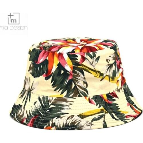Unisex Bucket Hats Colour Printed Plant Double-sided Wearable Basin Caps Outdoor Travel Visor Hiking Hat