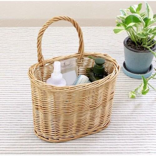 Hand-Woven Wicker with Handle Rattan Storage Basket Picnic Bread Basket Fruit Basket Storage Wall Hanging