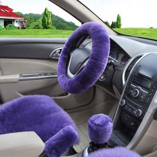 Steering-Wheel Plush Car Steering Wheel Covers Winter Faux Fur Hand Brake and Gear Cover Set Car Interior Accessories Universal