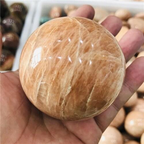 Natural peach moonstone sphere quartz crystal stone ball healing reiki decoration gift