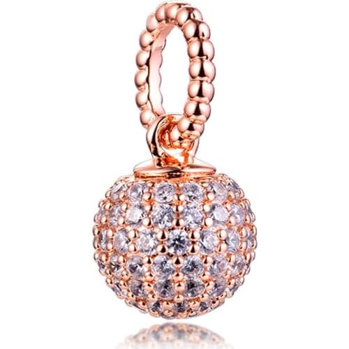 QANDOCCI 2020 925 Sterling Silver Rose Gold Color Pave Ball Pendant Charm Beads Fits Pandora Bracelet Fashion Jewelry berloques