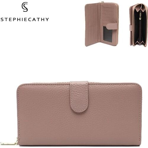 SC Women Fashion Genuine Leather Long Wallets Multi Card Holders Wristlet Clutch Money Bags Ladies Daily Functional Coin Purses