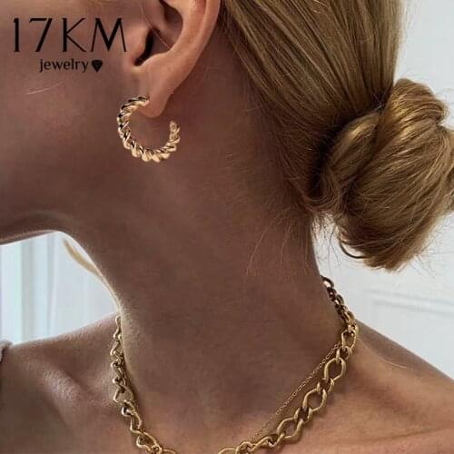 17KM Trendy Gold Twist Metal Stud Earring For Women Elegant Geometric Circle Daily wear Earrings Jewelry