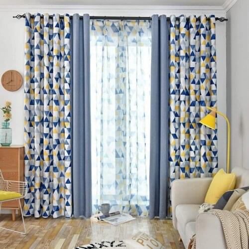 Triangle Blackout Curtains Stitching Solid Polyester Fabric Geometric Window Curtain Panels for Living Room Bedroom Kitchen Car
