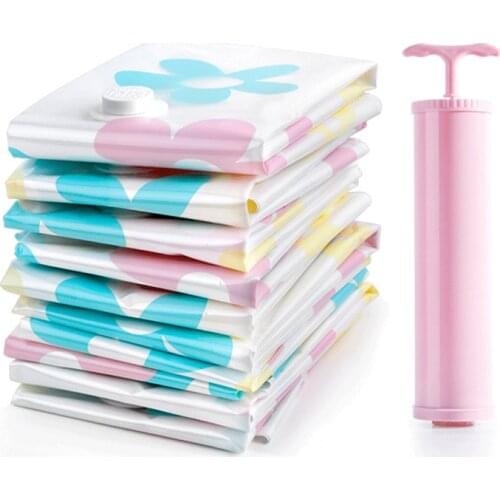 11pcs/set Thickened Vacuum Storage Bag Vacuum Compressed Bag with Hand Pump Reusable Blanket Clothes Bag closet Organizer
