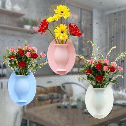 Magic Silicone Sticky Vase Christmas Decor Wall Hang Fake Flowers Wall Stickers Pot Plant Vases Garden Home Decor