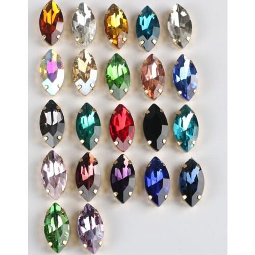 All size Navette 24 color glass stone Flatback sew on crystal rhinestone jewels beads for Needle Work Garment Accessorie