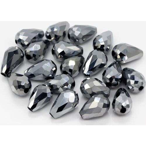 TOP quality 60pcs Wholesale Faceted Teardrop glass crystal Charm Loose Spacer beads 8x12mm Silver