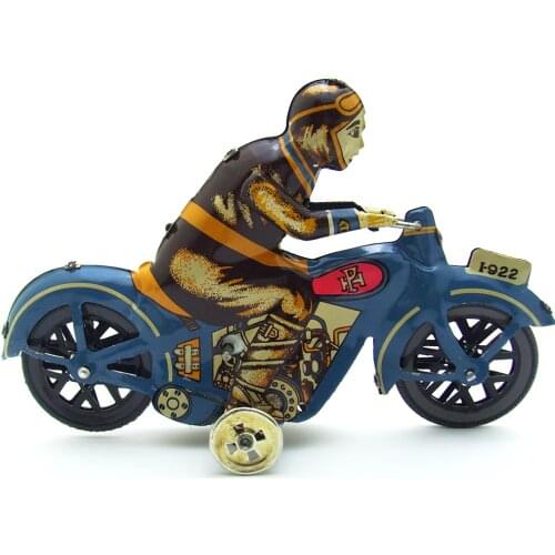 Wind Up Man Riding Motorcycle Clockwork Metal Tin Toy Collectible Home Decor