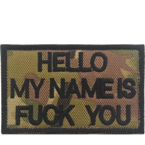 Hello My Name Is Funny Saying Biker MC motorcycle Camo Patch Applique Badge