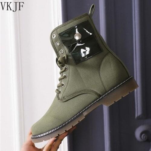 2021 Fall Womens Ankle Boots Thick Soled Short Tube Ladies Punk Boots Gothic Plus Size Lace Up Side Pockets Female Casual Shoes