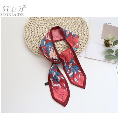 Japanese Floral Printed Small Twill Scarf For Women Fashionable Neck Tie Scarfs Bag Ribbon Hairbands Ladies Jersey Scarf 7X92CM