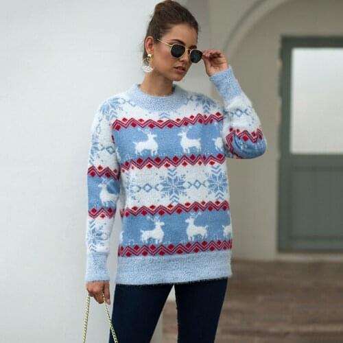 Long Sleeve Print Winter Female Sweater Christmas Deer Sweater Woman Pullover Knit Clothes