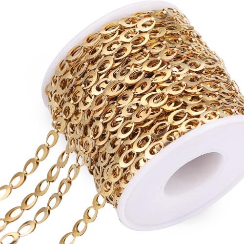 Width 5mm Filled Gold O Letter Chain Roll Stainless Steel Cuban Chains DIY Necklace Bracelet Jewelry Making Supplies Wholesale