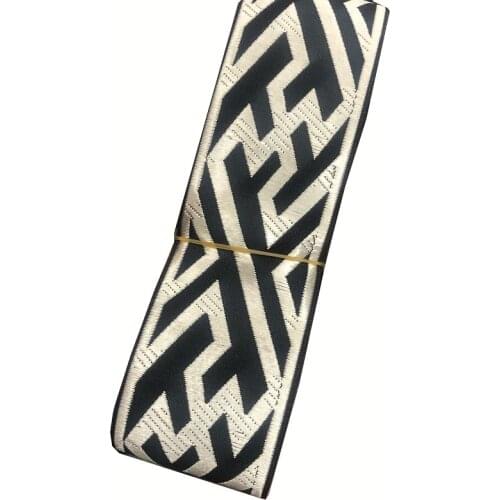 10yards/lots wide 4.5cm Woven Jacquard Ribbon Trims gold with black geometry pattern for curtain and clothing accessory LS-2712