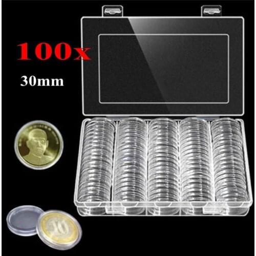 100Pcs/Box 30mm Round Coin Storage Holder Plastic Display Case Collectibles Gift