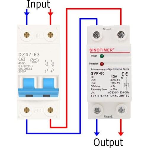 230V AC 40A Din Rail Automatic Recovery Reconnect Over Under Voltage Relay Protective Device Overvoltage Protector