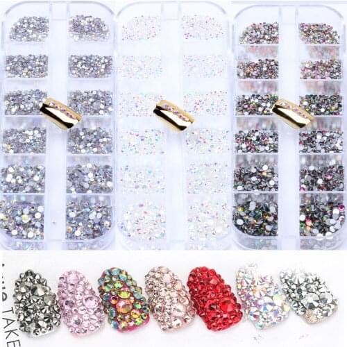 3360pcs Single color Double Color ss3- ss10 Boxed Nail Gems Glass Non-hotfix Flatback Shiny Nail Rhinestones 3d Glitter Nail Art