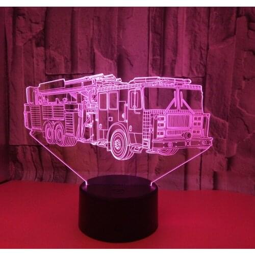 3D Fire Engine Modelling Table Lamp 7 Colors Changing Fire Truck Car Night Light USB Sleep Light Fixture Bedroom Decor Kids Gift