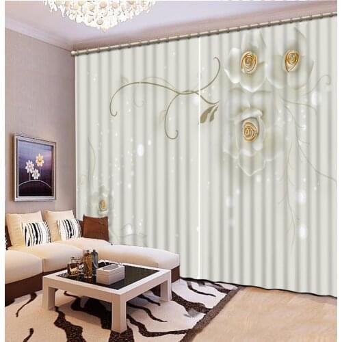 3D Curtain Photo Customize Size White Background Stylish Flowers Window Curtain Living Room Blackout Curtain Fabric