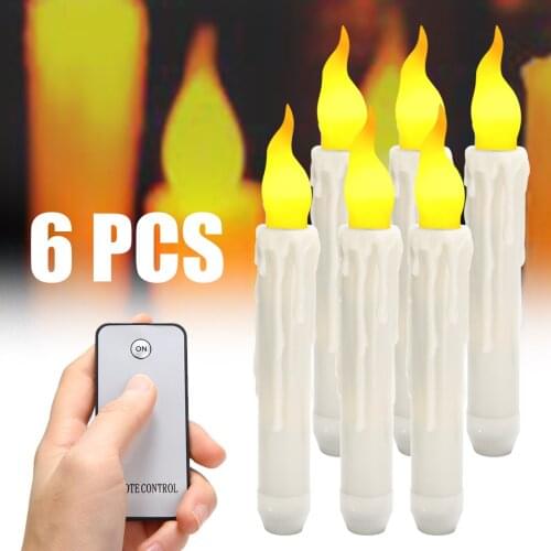 6pcs Flameless LED Taper Candles Lights Electrical Yellow-Flickering Candle Safe Remote Control For Home Church Pray Decor