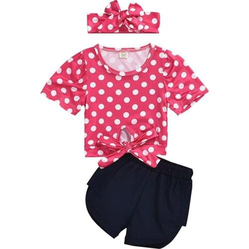 AliExpress Summer 0-2T Dotted Short Sleeve Cartoon Qmilch Three-piece Set Baby GIRLS Suit Foreign Trade Children