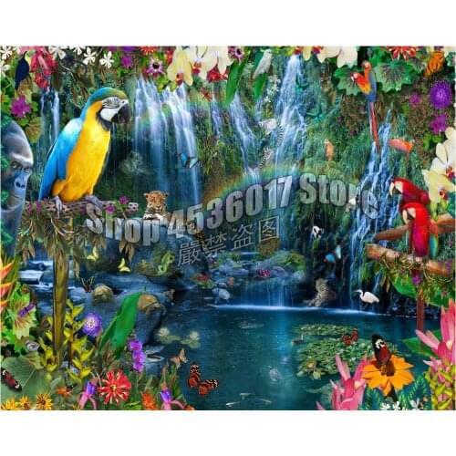 Diamond Mosaic Parrot cheetah Full Diy Diamond Painting Jungle Waterfalls Diamond Embroidery Home Decoration Cross Stitch Kit