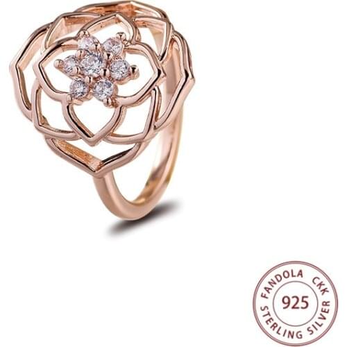 Authentic 925 Sterling Silver Rose Petals Statement Rings for Women Wedding Engagement Ring Fine Jewelry Gift Bague Femme 2021